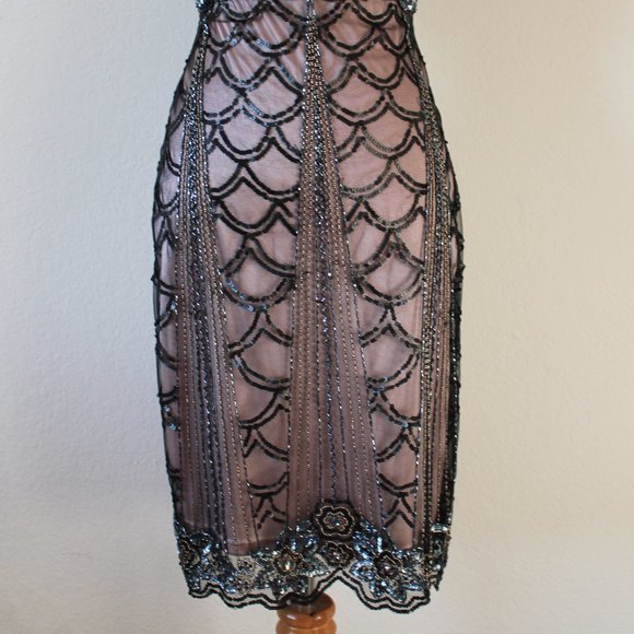 NEW Sue Wong 1920s Gatsby Art Deco Black Rose Beaded & Sequined Cocktail Dress 0 - Picture 10 of 12